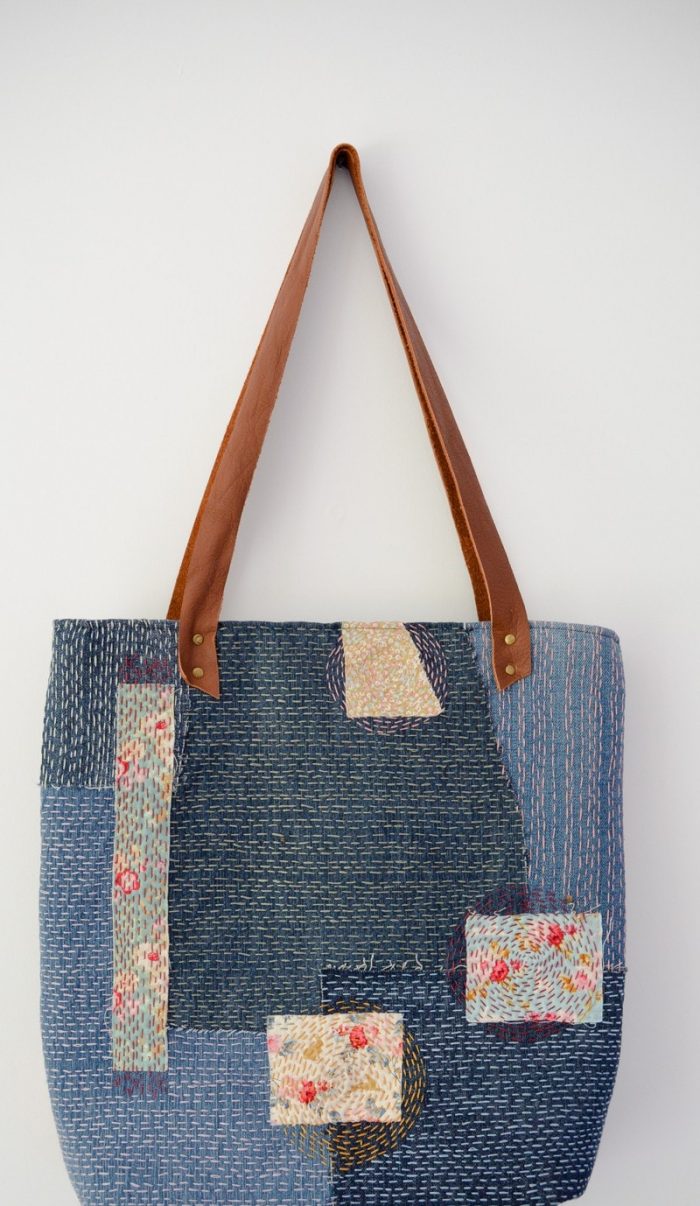 DIY SIMPLE PATCHWORK JEANS TOTE BAG, RECYCLE JEANS BAG