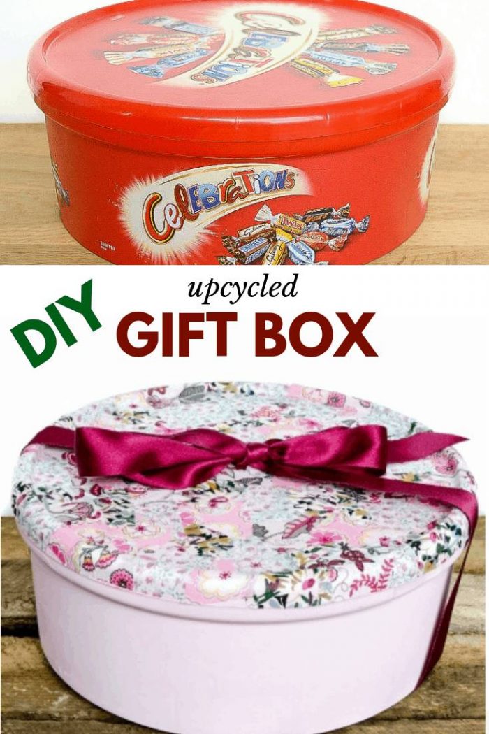 Do you love sweets? Wonder what to do with the plastic tins? Upcycle them into gift boxes with chalk paint spray and fabric scraps #giftwrappingidea #upcyclecraft #giftwrap led projects and crafts are my favorite. #recycle #recycledproject #recycling #crafts #diy #doityourself #homedecor