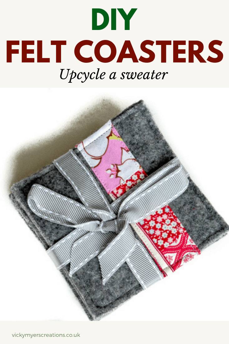 learn how to felt a sweater to make your own easy DIY felt coasters. using fabric scraps embellish with colours to suit. Perfect as a DIY Christmas gift. #feltcoasterspattern
