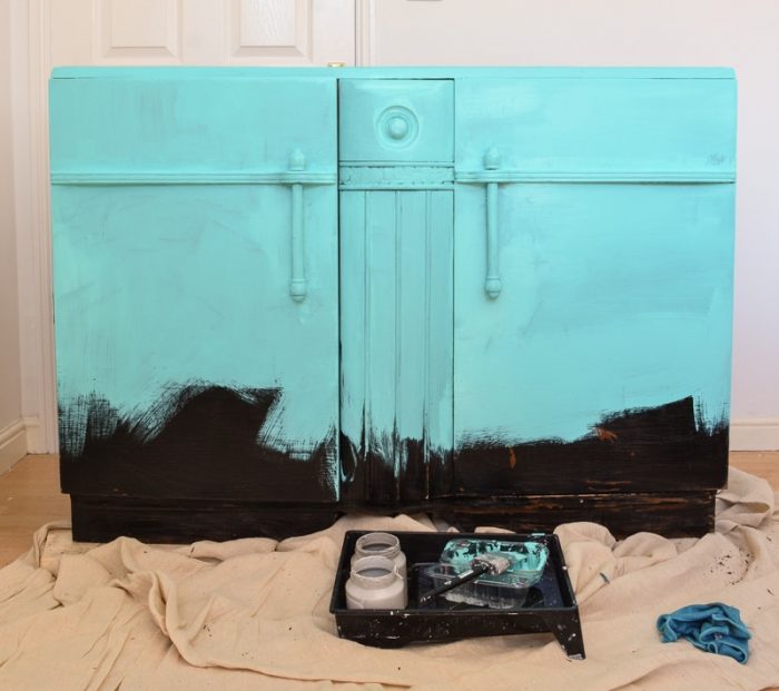 ombre furniture DIY, base coat Azure Fusion Mineral Paint