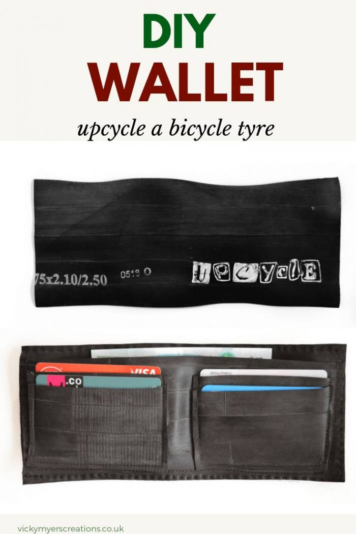 Learn how to upcycle your old bicycle tyre into a wallet - this free DIY tutorial gives you top tips for sewing the tyre   #menswalletDIY 