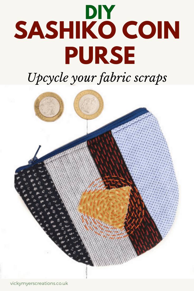 Love working with your fabric scraps? Stitch up a sashiko inspired coin purse with this free coin purse pattern. the step by step tutorial will teach you how to sew a coin purse with zipper. #DIYcoinpurse #coinpursepattern #coinpursetutorial #sewingpattern