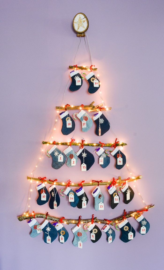 Learn how to make your own Denim DIY Mini Stocking Advent Calendar, FREE templates and printable activity ideas for each stocking. Reusable Advent Calendar