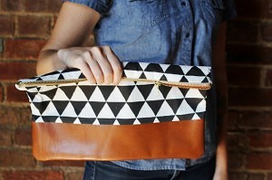 cotton & leather clutch