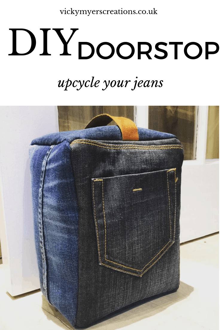Learn how to make this upcycled denim DIY doorstop - its super easy with this step by step sewing tutorial. #freepattern #denim