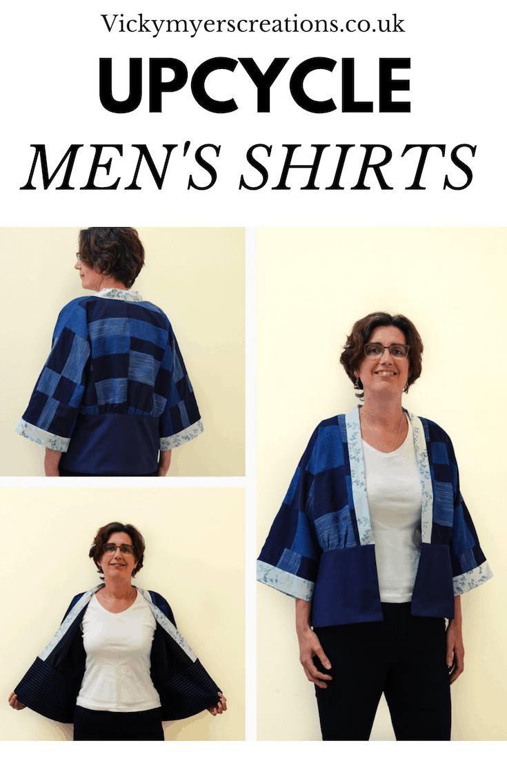 Learn how to refashion men's shirts into a stylish kamino - this refashioning tutorial teaches you how to divide a pattern into blocks, plus how to sew up blocks of new fabric from old clothes, perfect for refashioning clothes which are too small #refashion