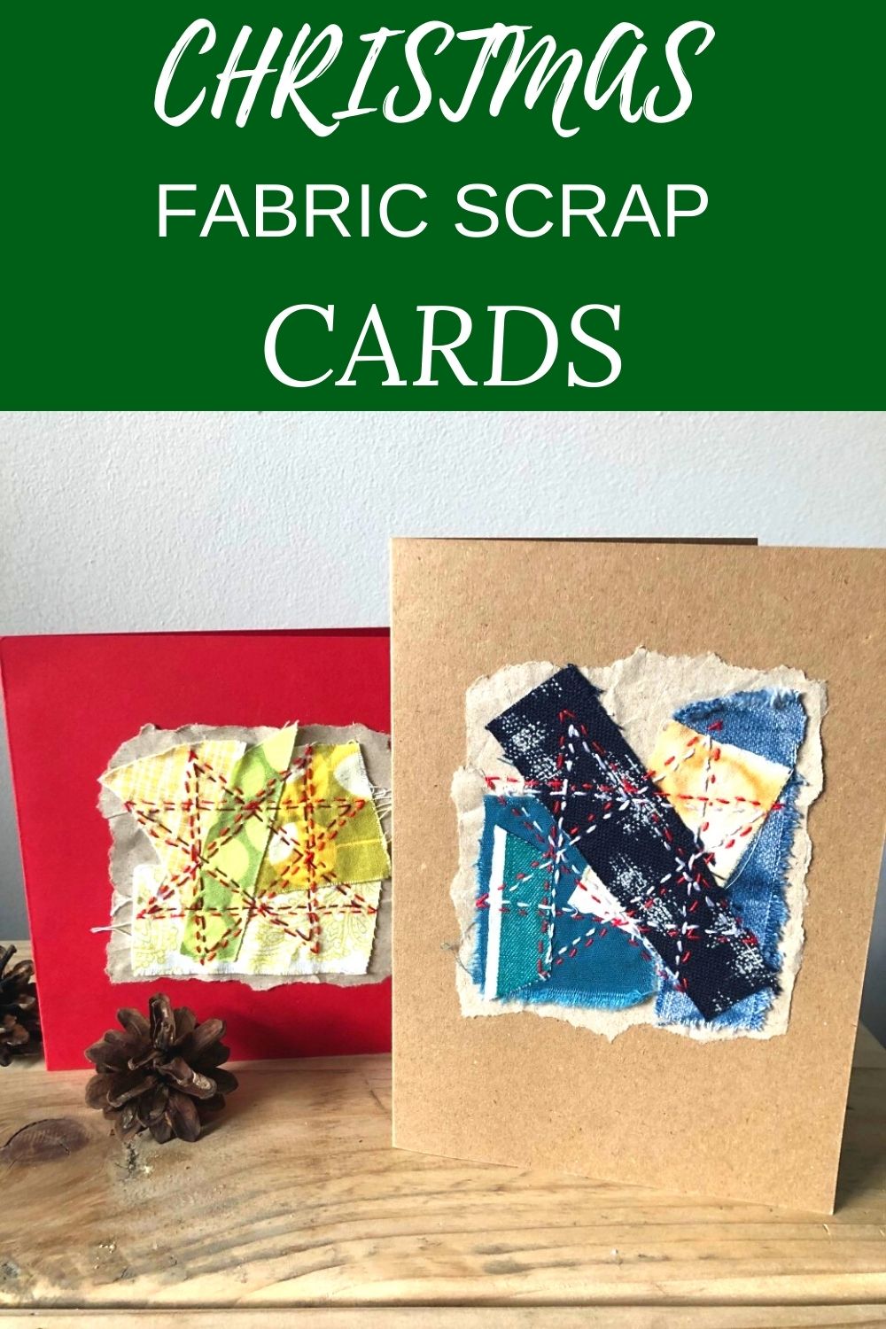Combine textile collage with some hand stitching to create unique individual cards. The process of making fabric scraps cards is relaxing and creative.